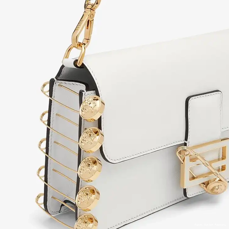 Affordable HOT Bag Fendi Pin Fendace Baguette Brooches with Leather Medium In Calf White 0419
